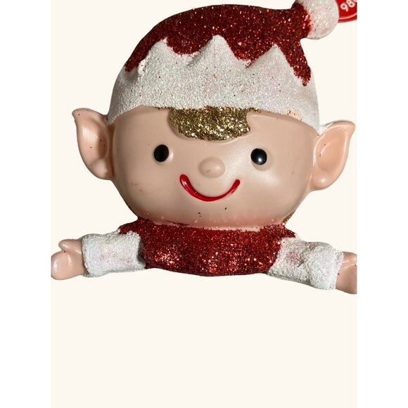 Holiday Time Glitter Elf Christmas Ornaments Set Of 2 Red & Green - Picture 4 of 9